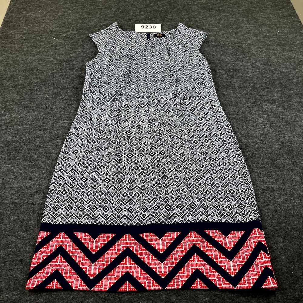 ILE New York Sheath Dress Womens 14 Multicolor Geometric Chevron Round Neck